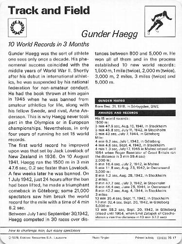 1977-79 Sportscaster Series 25 #25-17 Gunder Haegg Back