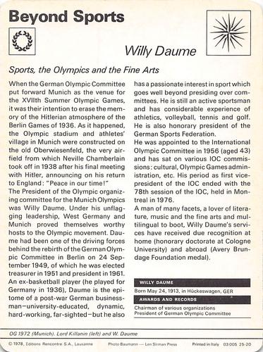 1977-79 Sportscaster Series 25 #25-20 Willy Daume Back