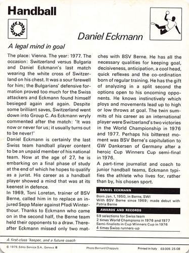 1977-79 Sportscaster Series 25 #25-08 Daniel Eckmann Back