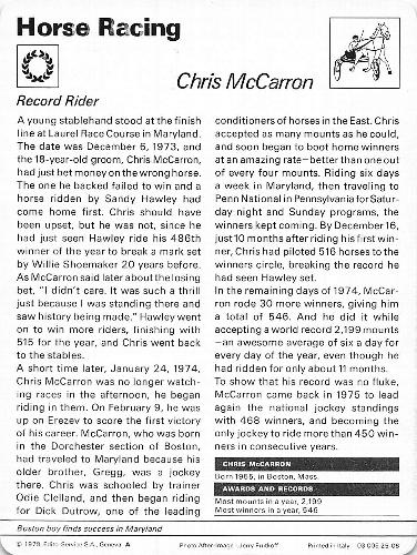 1977-79 Sportscaster Series 25 #25-06 Chris McCarron Back