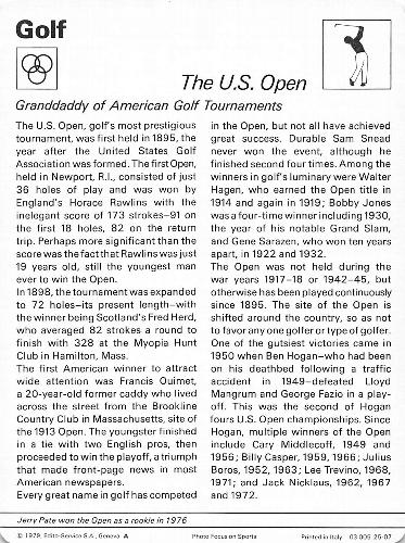 1977-79 Sportscaster Series 25 #25-07 The U.S. Open Back