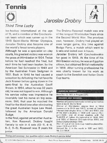1977-79 Sportscaster Series 25 #25-15 Jaroslav Drobny Back