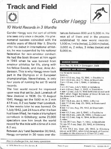 1977-79 Sportscaster Series 25 #25-17 Gunder Haegg Back