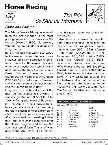 1977-79 Sportscaster Series 25 #25-19 The Prix de l'Arc de Triomphe Back