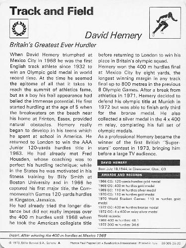 1977-79 Sportscaster Series 25 #25-22 David Hemery Back