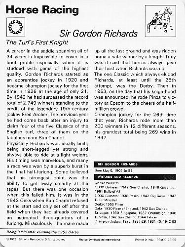 1977-79 Sportscaster Series 26 #26-06 Gordon Richards Back