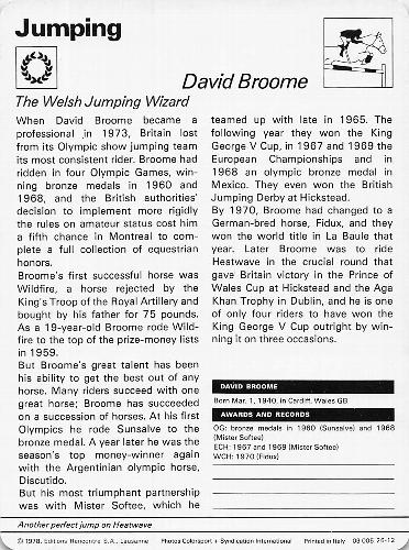 1977-79 Sportscaster Series 26 #26-12 David Broome Back