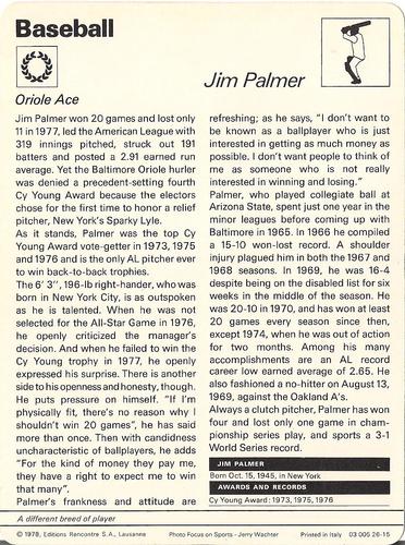 1977-79 Sportscaster Series 26 #26-15 Jim Palmer Back