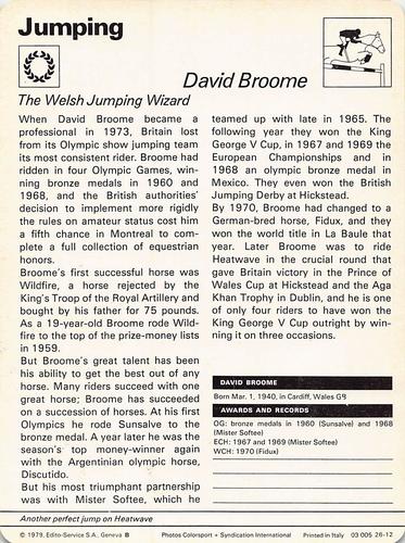 1977-79 Sportscaster Series 26 #26-12 David Broome Back