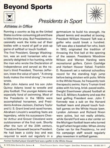 1977-79 Sportscaster Series 26 #26-11 Presidents in Sport Back