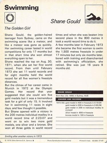1977-79 Sportscaster Series 27 #27-07 Shane Gould Back