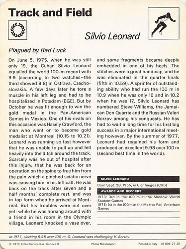 1977-79 Sportscaster Series 27 #27-20 Silvio Leonard Back