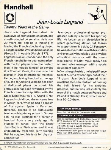 1977-79 Sportscaster Series 27 #27-23 Jean-Louis Legrand Back