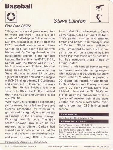 1977-79 Sportscaster Series 27 #27-02 Steve Carlton Back