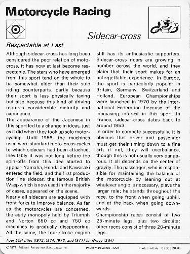 1977-79 Sportscaster Series 28 #28-05 Sidecar-cross Back