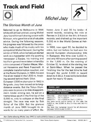 1977-79 Sportscaster Series 28 #28-11 Michel Jazy Back