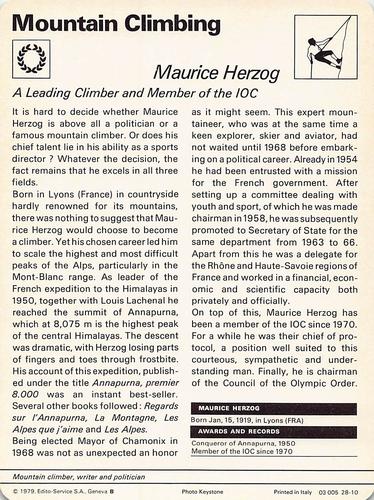 1977-79 Sportscaster Series 28 #28-10 Maurice Herzog Back