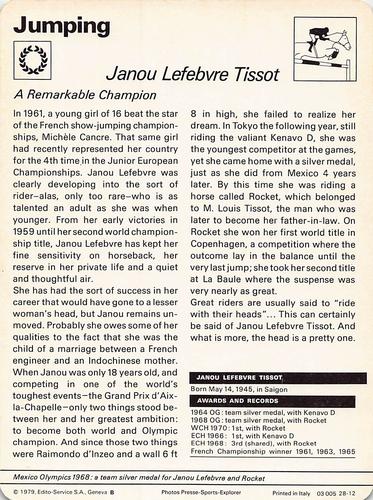 1977-79 Sportscaster Series 28 #28-12 Janou Lefebvre Tissot Back