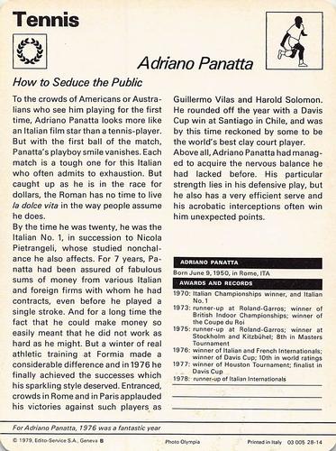 1977-79 Sportscaster Series 28 #28-14 Adriano Panatta Back