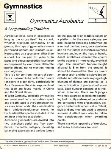 1977-79 Sportscaster Series 29 #29-03 Gymnastics Back