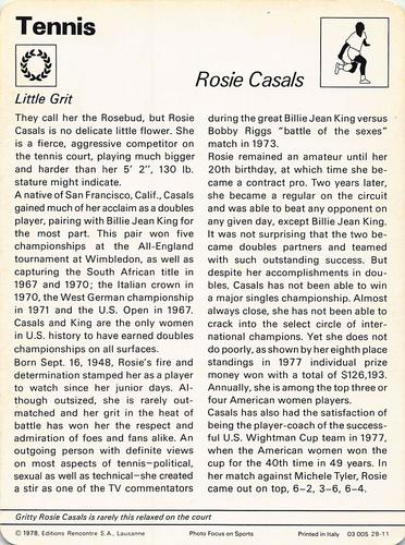 1977-79 Sportscaster Series 29 #29-11 Rosie Casals Back