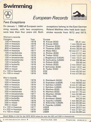 1977-79 Sportscaster Series 29 #29-14 European Records Back