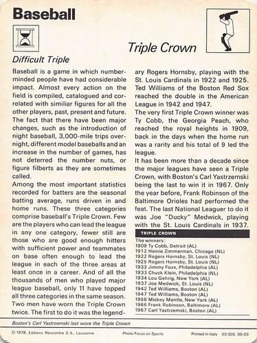 1977-79 Sportscaster Series 30 #30-03 Triple Crown Back