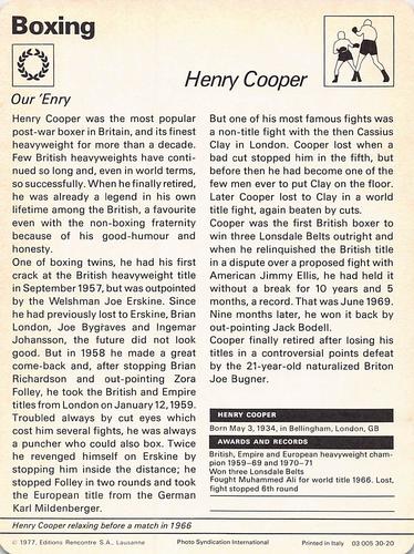 1977-79 Sportscaster Series 30 #30-20 Henry Cooper Back