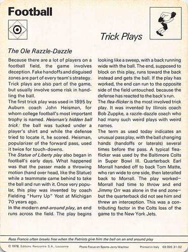 1977-79 Sportscaster Series 31 #31-02 Trick Plays Back