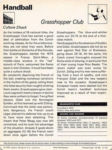1977-79 Sportscaster Series 31 #31-09 Grasshopper Club Back