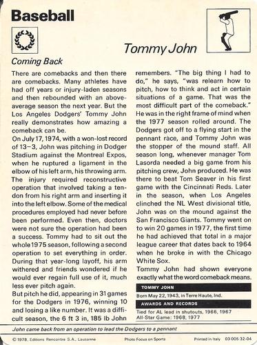 1977-79 Sportscaster Series 32 #32-04 Tommy John Back