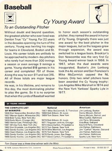 1977-79 Sportscaster Series 32 #32-17 Cy Young Award Back