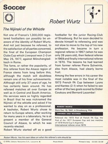 1977-79 Sportscaster Series 33 #33-08 Robert Wurtz Back
