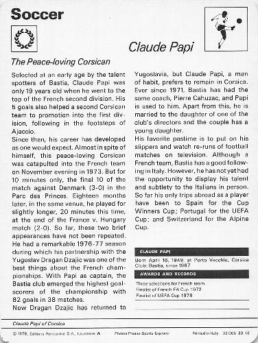 1977-79 Sportscaster Series 33 #33-18 Claude Papi Back