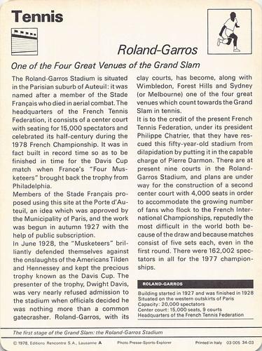 1977-79 Sportscaster Series 34 #34-03 Roland-Garros Back