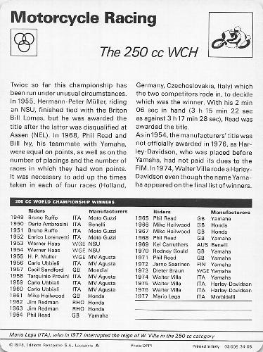 1977-79 Sportscaster Series 34 #34-08 The 250cc WCH Back