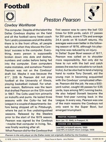 1977-79 Sportscaster Series 34 #34-18 Preston Pearson Back