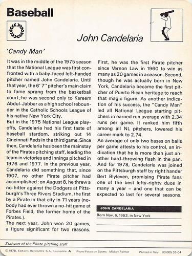 1977-79 Sportscaster Series 35 #35-04 John Candelaria Back