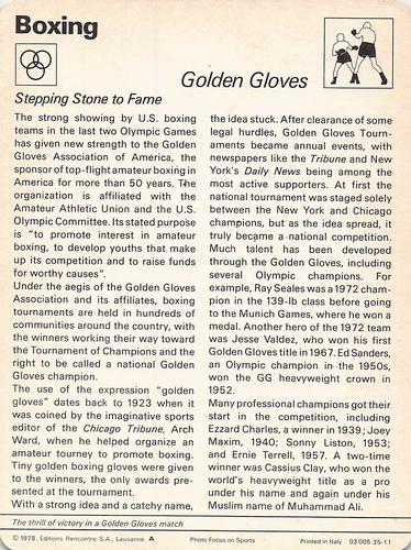 1977-79 Sportscaster Series 35 #35-11 Golden Gloves Back