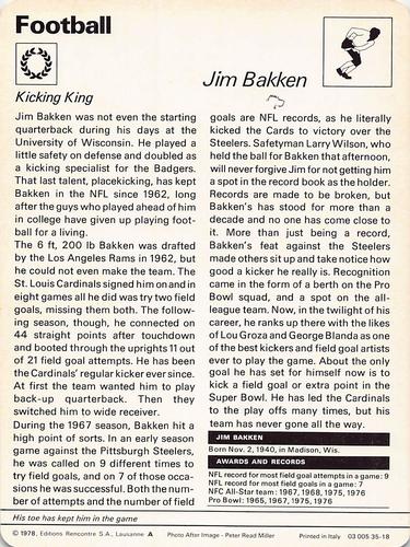 1977-79 Sportscaster Series 35 #35-18 Jim Bakken Back