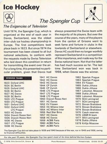 1977-79 Sportscaster Series 35 #35-03 The Spengler Cup Back
