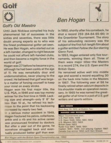 1977-79 Sportscaster Series 35 #35-10 Ben Hogan Back