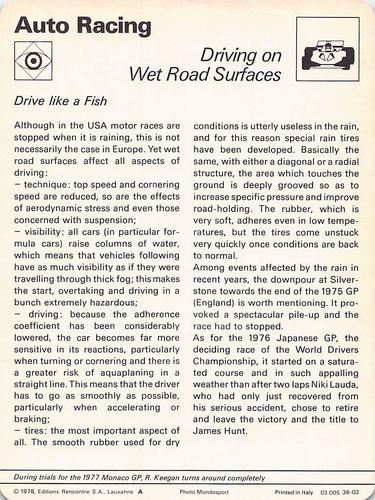 1977-79 Sportscaster Series 36 #36-02 Driving on Wet Road Surfaces Back