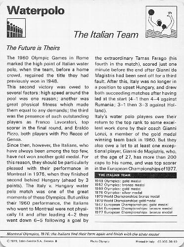 1977-79 Sportscaster Series 36 #36-10 The Italian Team Back