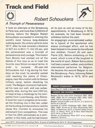 1977-79 Sportscaster Series 37 #37-01 Robert Schouckens Back
