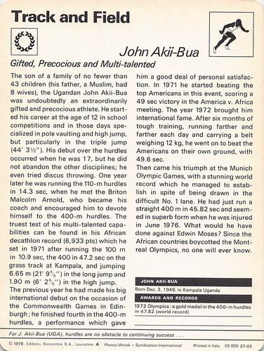 1977-79 Sportscaster Series 37 #37-03 John Akii-Bua Back