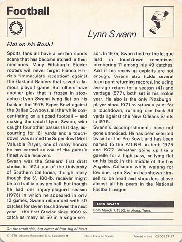 1977-79 Sportscaster Series 37 #37-17 Lynn Swann Back