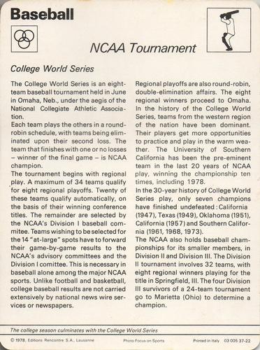 1977-79 Sportscaster Series 37 #37-22 NCAA Tournament Back