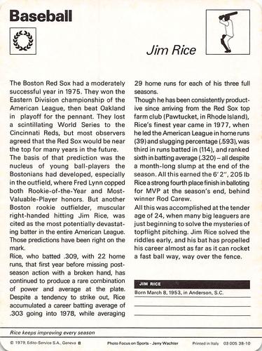 1977-79 Sportscaster Series 38 #38-10 Jim Rice Back