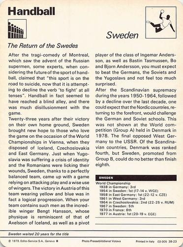 1977-79 Sportscaster Series 38 #38-23 Sweden Back